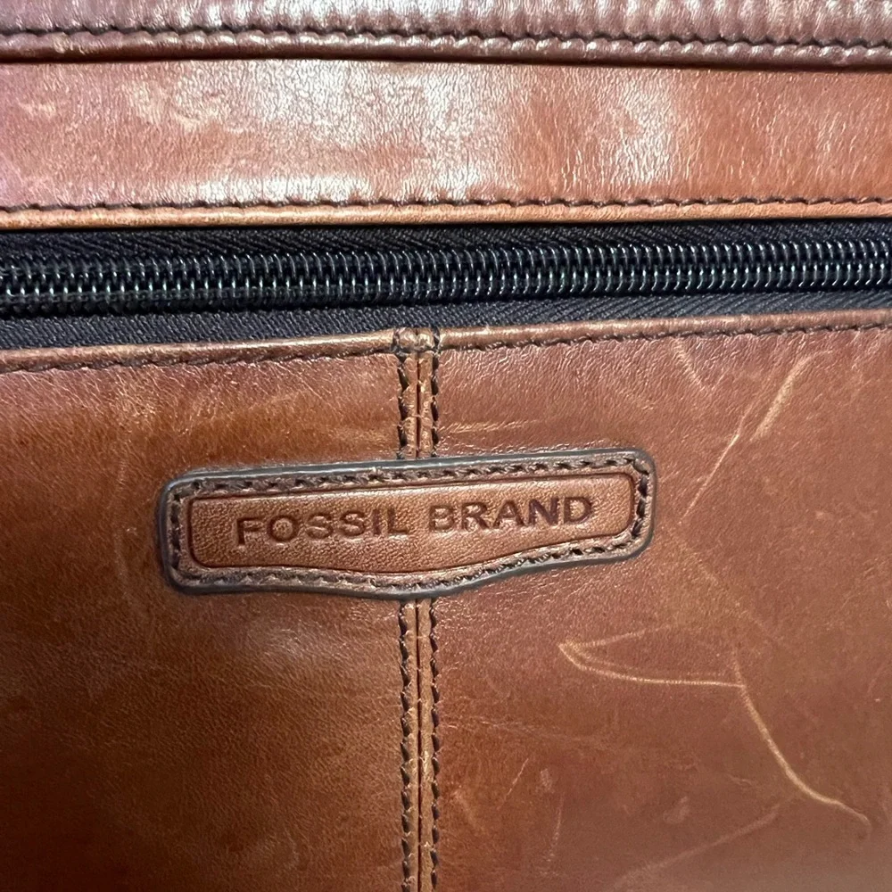 FOSSIL Messenger Crossbody Bag Unisex Brown Distressed‎ Leather Business School